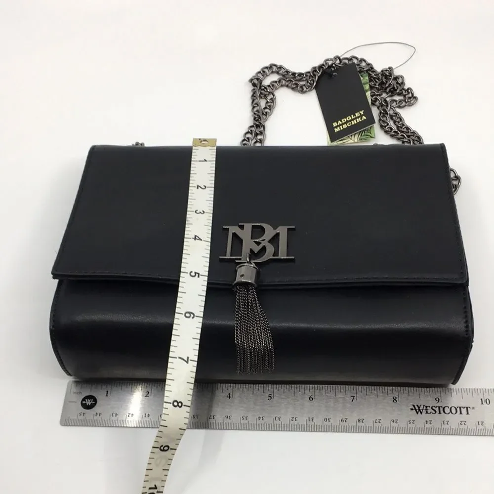 NWT Badgley Mischka Metal Fringe Crossbody Black Vegan